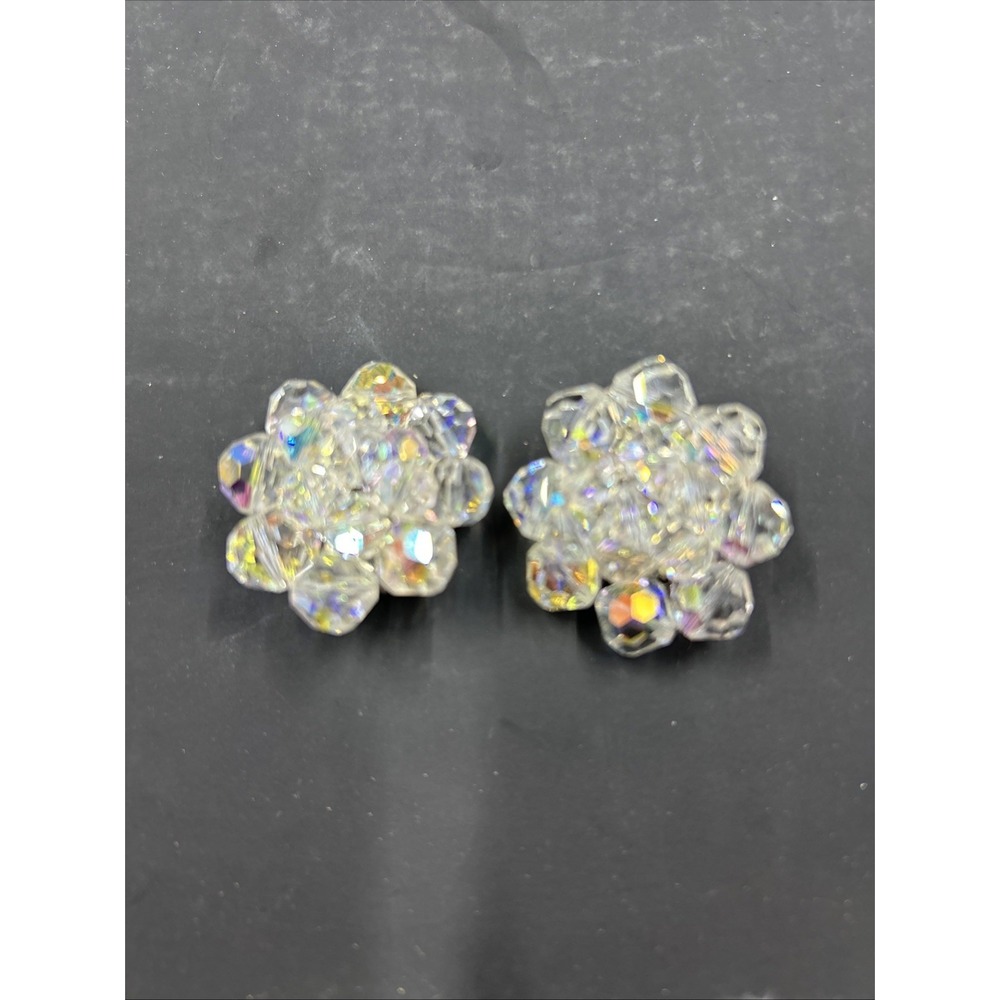 Vintage Crystal Beaded Huggie‎ Clip In Earrings